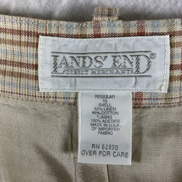 VTG Lands End Womens Plaid Skirt Sz S/M Academia Preppy Countryside Cotton Linen - Picture 9 of 12